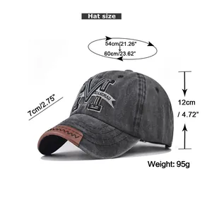 Tableau des tailles détaillé pour casquette en jean délavé avec broderie M et cuir au bord