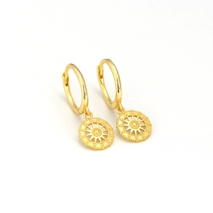 S925 sterling silver gold-plated compass hoop earrings with celestial sun pendant