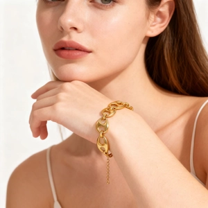 Chic 18K gold plated stainless steel H-link chain bracelet for a trendy punk style