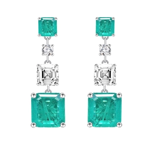 925 silver drop earrings with 10x10mm square emerald and zircon stones