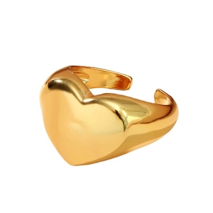 Polished chunky gold heart open ring for women with adjustable minimalist design