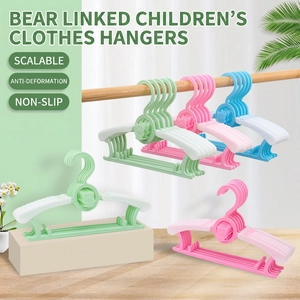 Adjustable cartoon bear clothes hangers for children with space-saving stackable design