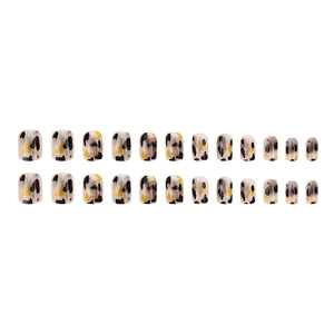 24-piece set of brown leopard and amber abstract pattern short press-on nails