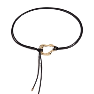 Modern black leather waist belt featuring a unique irregular golden fluid metal buckle