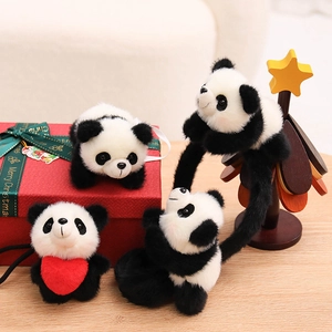 Cute panda plush toy set with soft faux fur and heart detail for festive gifting