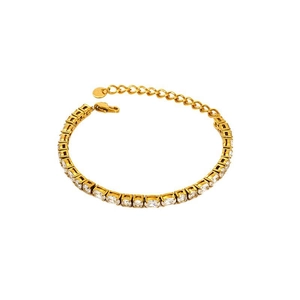 Bracelet rivière en acier doré orné de zircons blancs de coupe ovale élégants