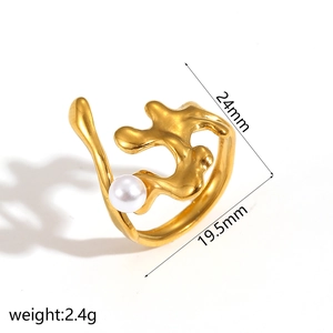 Detailed dimensions of 18k gold lava open ring with pearl, weight 2.4g and size 24mm