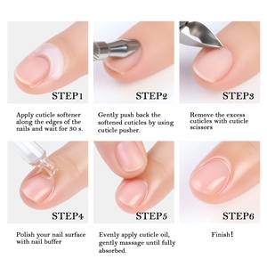 6-step professional nail care routine with cuticle softener, nipper, and nourishing oil