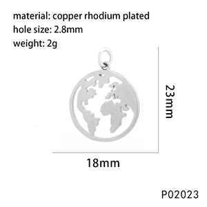 Detailed specs for silver hollow earth pendant showing 18x23mm size and 2g weight