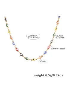 Dettagli delle perle colorate Evil Eye su una catena in acciaio inossidabile dorato con misure