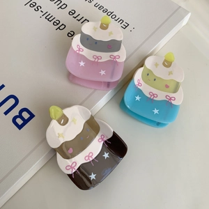 Pinze per capelli in acetato a forma di torta in rosa, blu e caffè con fiocchi