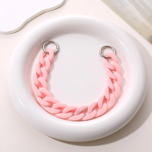 Pink acrylic candy chain strap with silver metal lobster clasps for water cups or phones