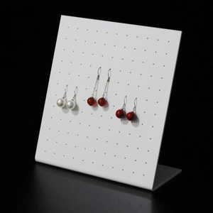 Professional white L-shaped acrylic jewelry display stand for earrings with 120 holes