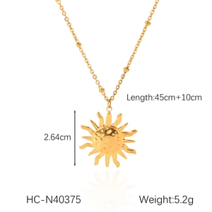 Detailed size specifications for gold sun pendant necklace with 45cm chain and measurements