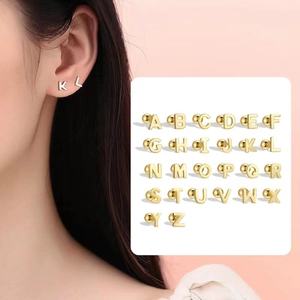 Minimalist Stainless Steel Initial Letter Stud Earrings For Women Men Gold Silver Plated Alphabet Screw Ball Back Jewelry