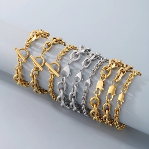 Polished stainless steel chain necklaces and bracelets in gold and silver with OT clasps