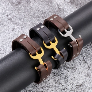 Braided leather anchor bracelets in brown and black with gold and silver metal buckles