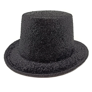 Classic black sequined top hat for magician costumes and formal gentleman performance