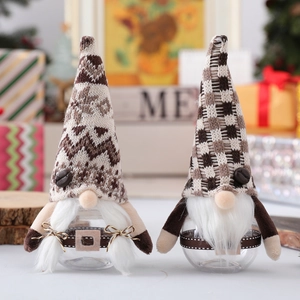 Christmas Gnome Candy Jars Coffee Rudolph Doll Knitted Hat Transparent Plastic Storage Bottle Home Decor