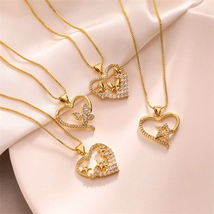 Heart Pendant Necklace Copper Cubic Zirconia Butterfly Star Fashion Clavicle Chain Jewelry Women