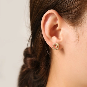 Chic gold-plated serpent stud earrings with micro-set zircons on a round hoop