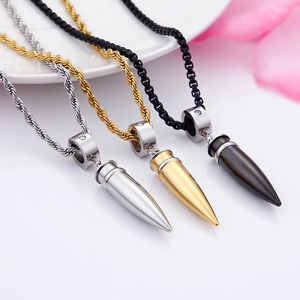 Three-color bullet pendant necklaces in silver, gold and black stainless steel