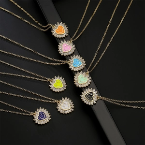 Set of 8 colorful sunflower necklaces with heart smiley face pendants in gold finish