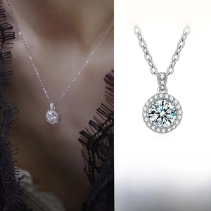 Elegante 925er Sterlingsilber D Farbe Moissanit Halo Anhänger Halskette Damen Schmuck.