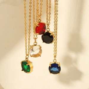 Set of gold stainless steel necklaces with round colored gemstones in five vibrant shades