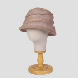 Elegant lightweight lace knit bucket hat in beige with stylish pleated mesh brim for summer