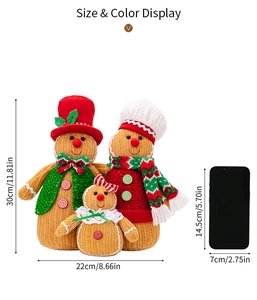 Gingerbread man family plush set size guide showing dimensions of 30cm height next to phone