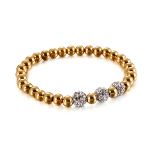 Elastic beaded bracelet with polished gold spheres and sparkling crystal accents