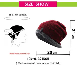 Tabella taglie con altezza 24 cm e larghezza 20 cm per il berretto in maglia rosso e nero