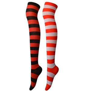 Chaussettes montantes japonaises à rayures bleu-blanc et rouge-noir pour cosplay