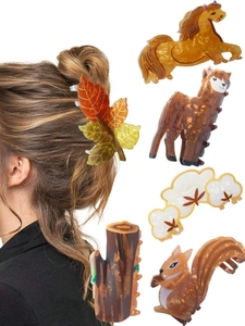 Detail of creative animal and maple leaf hair claws made of premium acetate fiber