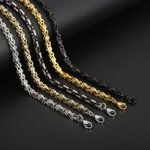 4mm Byzantiner Edelstahl-Halsketten in Silber, Gold und Schwarz mit robustem Karabinerverschluss