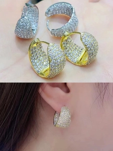 Classic micro-paved zircon hoop earrings in gold and silver finish for women