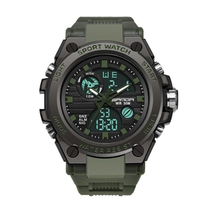 Men Sport Watch Dual Display Analog Digital Waterproof Zinc Alloy Case Resin Strap LED Backlight Military Outdoor Accessory