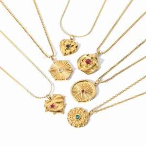 Golden 18k plated stainless steel necklaces with colorful geometric natural stone pendants