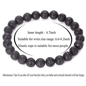 Lava stone bracelet size guide and maintenance tips with elastic rope details