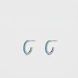 Boucles D'Oreilles Créoles En Argent Fin 925 Forme C Avec Perles Turquoise Bijoux Vintage Pour Femmes