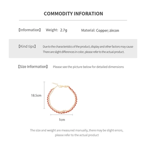 Detailed specs of 18k gold plated double-layer bracelet with zircon pendant and measurements