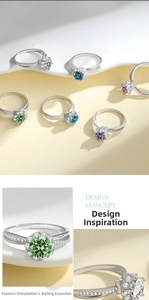 Detailed view of S925 sterling silver rings featuring colorful moissanite multi-stone settings