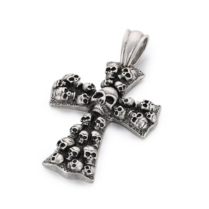 Gothic vintage silver skull cross pendant necklace in stainless steel for men's jewelry