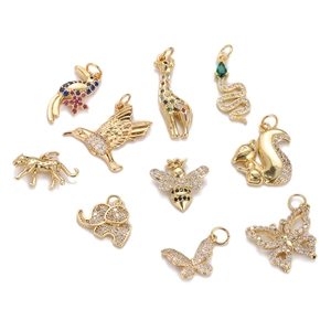 Animal Pendant Charms Copper Gold Plated Cubic Zirconia Inlaid Butterfly Hummingbird Leopard DIY Jewelry Making Accessories