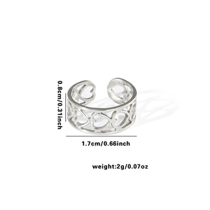 Silver stainless steel heart ring dimensions showing 0.8cm width and 1.7cm diameter