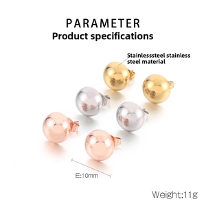 Macro detail of 10mm stainless steel ball stud earrings in gold silver and rose gold