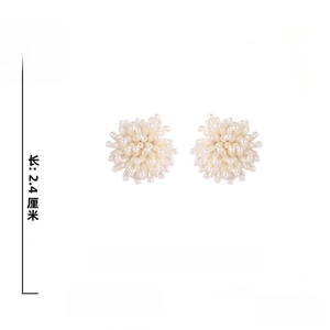 Detail view showing cluster pearl flower earrings size 3x2.4cm and 925 silver needle
