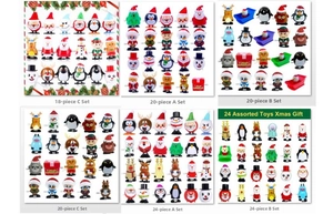 Set of Christmas wind-up toys including Santa Claus, penguins and reindeer in gift box
