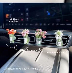 Mini glass flower vases for car air vent clip decorations in four assorted colors